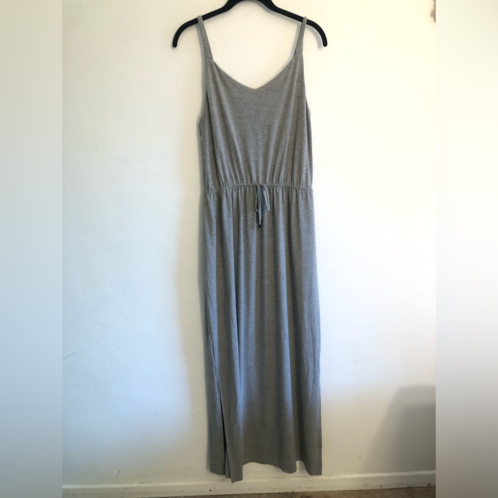 Lildy Tie-Waist Maxi Dress L-XL Gray Stretch Adjustable Straps Athleisure Travel